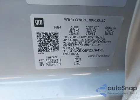 2024 Chevrolet Silverado 1500 from USA, damaged, VIN 1GCPDKEK6RZ370452